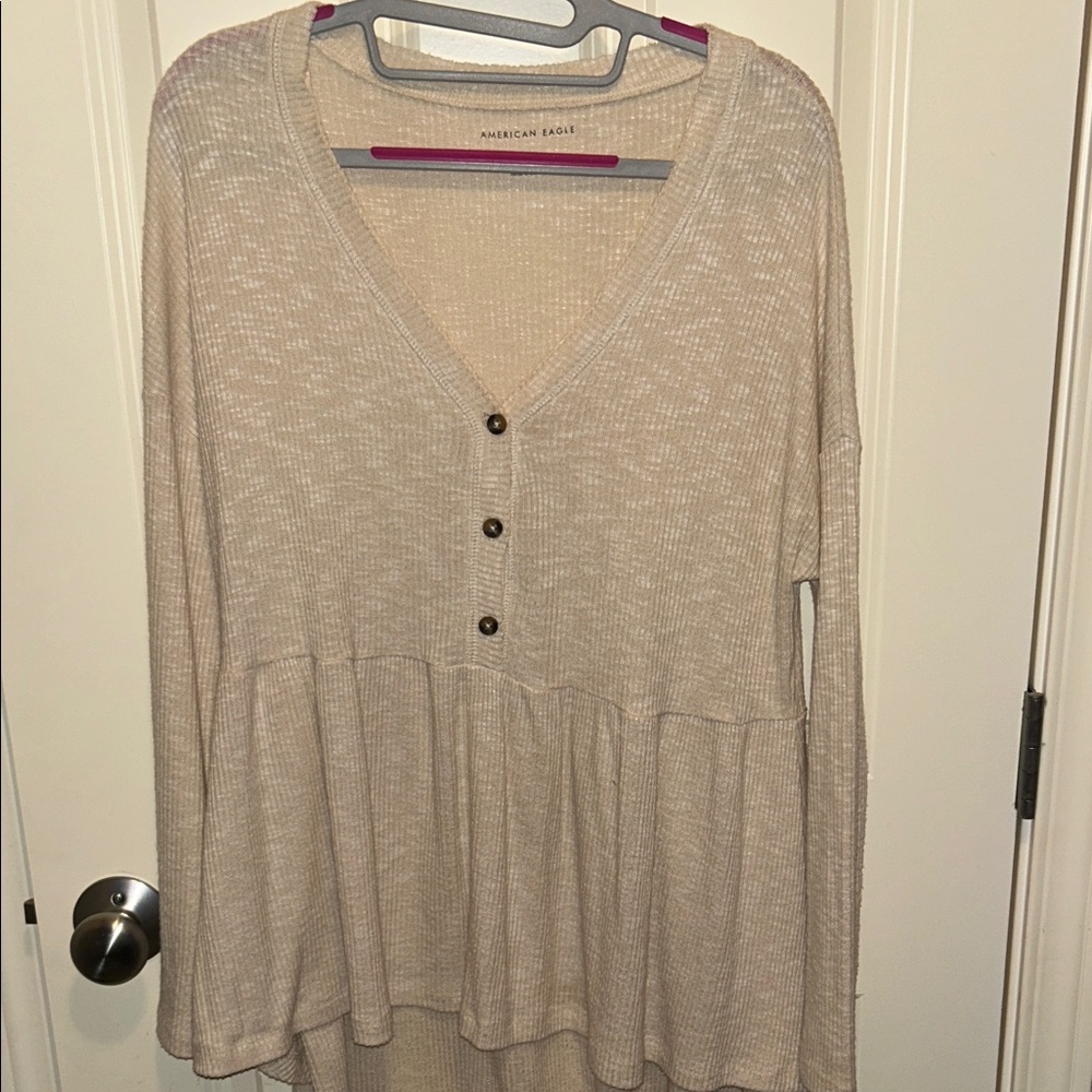 American Eagle Outfitters Beige V-Neck Tunic Sweater